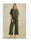 Sets - Olive Green Pants W/Short Sleeve Top