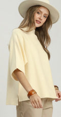 Tops - Ivory Sweater 3/4 Sleeve W/Side Slits