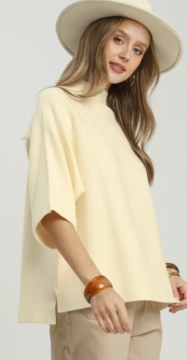 Tops - Ivory Sweater 3/4 Sleeve W/Side Slits