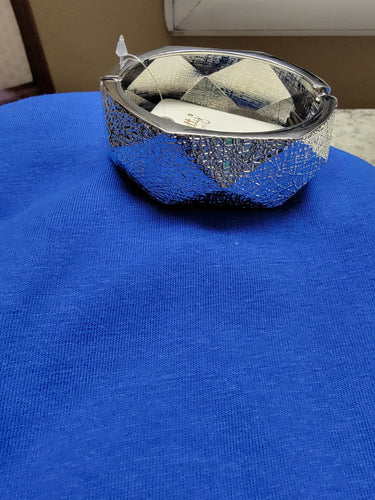 Accessories- Silver Textured Spring Cuff Bracelet