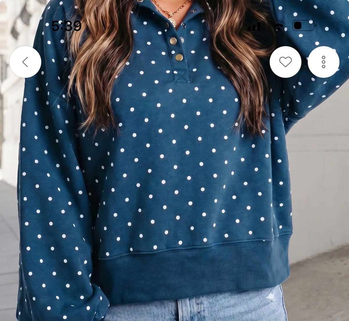 Tops - Blue 1/4 Snapped Pullover W/White Polka Dots