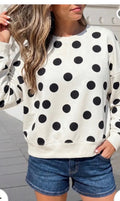Tops - White Long Sleeve Sweatshirt W/Black Polka Dots