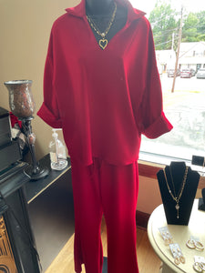 Sets - Red Two Piece W/ Wide Leg Pants and Top