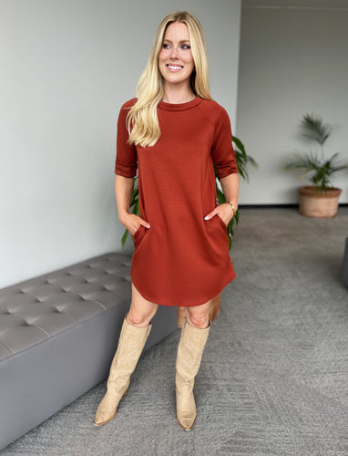 Dresses - Burnt Orange Scuba T-Shirt Dress