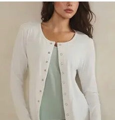 Tops - White scoop neck, ribbed, snap front top