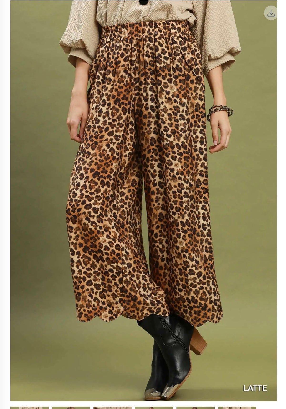 Bottoms - Leopard Print Scalloped Edge Pants