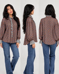 Tops- Polka Dot Button Up with Ruffled Sleeves