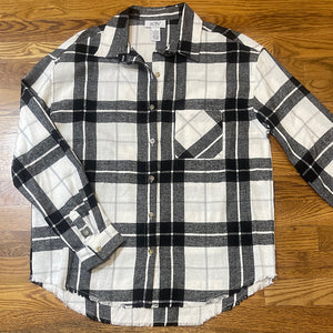 Tops - Black & Ivory Flannel with Fringe Hem