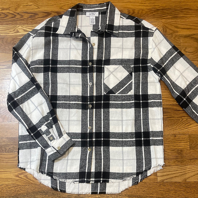 Tops - Black & Ivory Flannel with Fringe Hem