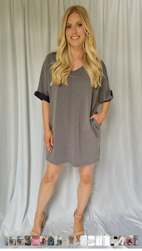 Dresses - Grey V-Neck T-Shirt Dress