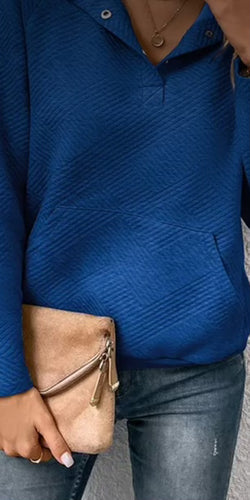 Tops - Solid Color Long-Sleeve Stand Collar Sweatshirt