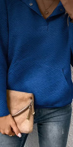 Tops - Solid Color Long-Sleeve Stand Collar Sweatshirt
