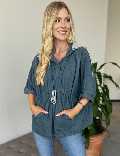 Tops - Denim Jacket w/ Detachable Hoodie