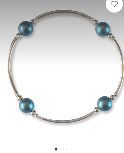 Accessories- Sterling Silver 8mm Shimmer Blue Crystal Pearls