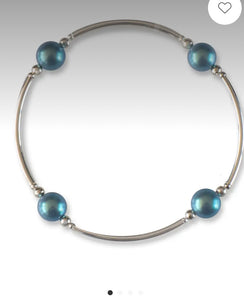 Accessories- Sterling Silver 8mm Shimmer Blue Crystal Pearls
