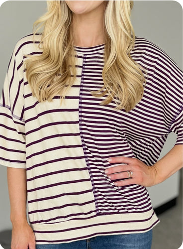 Tops- Striped Purple and Cream Knit