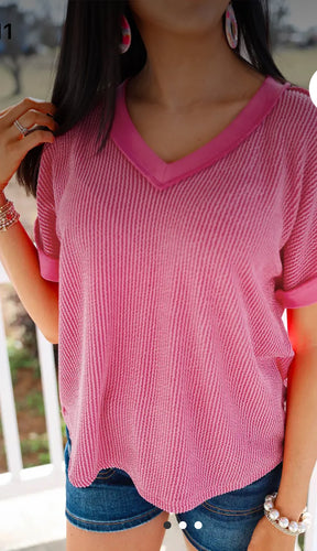 Tops - Pink Twisted Ribbed Fabric Tee