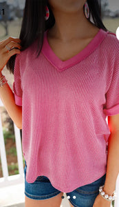 Tops - Pink Twisted Ribbed Fabric Tee
