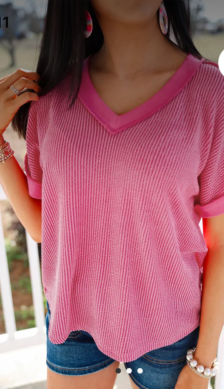 Tops - Pink Twisted Ribbed Fabric Tee