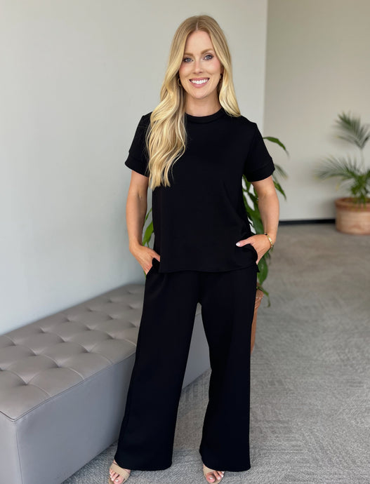 Sets - Black 2 Piece Set w/ Wide Leg Pants and Top