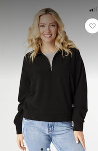Tops - Black Ribbed Pullover W/ Half Zipped Top