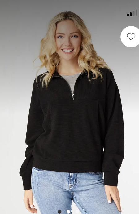 Tops - Black Ribbed Pullover W/ Half Zipped Top