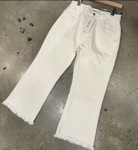 Bottoms - White Jeans With Fringe Hem