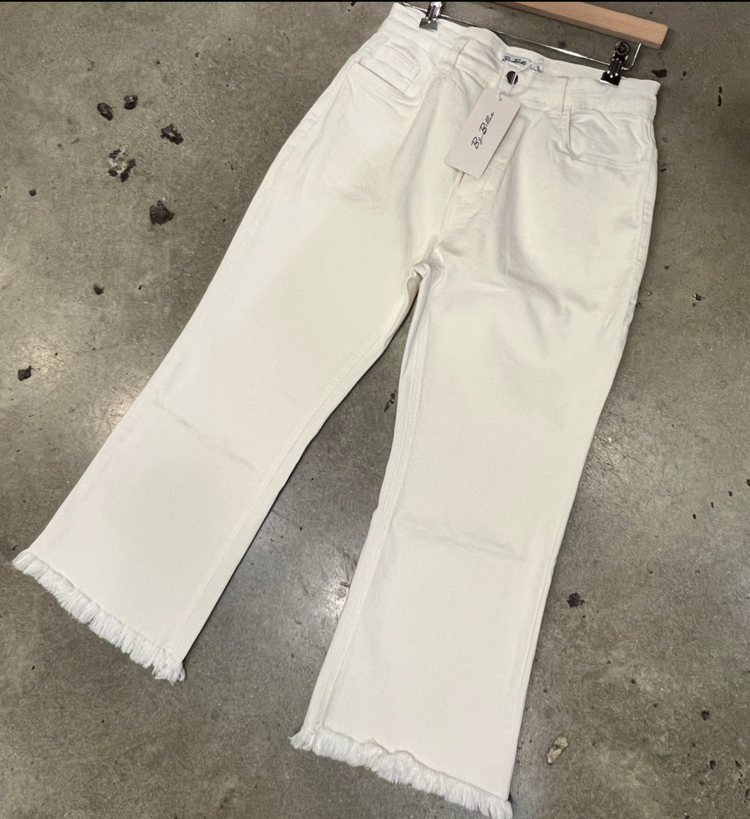 Bottoms - White Jeans With Fringe Hem