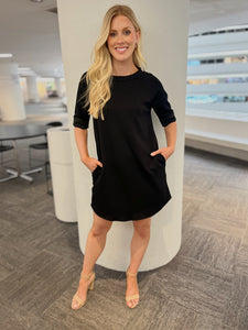 Dresses - Black Scuba T-Shirt Dress