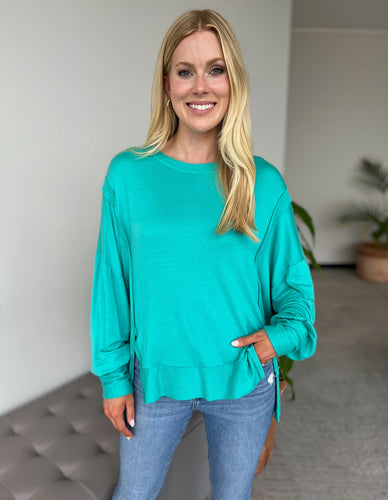 Tops - Teal Long Sleeve Knit Top