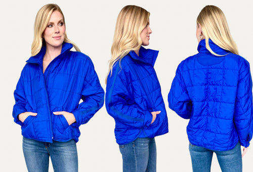 Jackets - Royal Blue Oversized Puffer Jacket