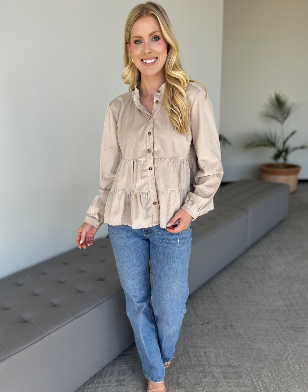 Tops - Taupe Tiered and Ribbed Top