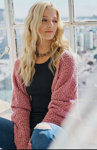 Tops -  Mauve Popcorn Style Cardigan