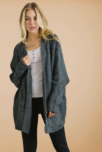 Tops - Gray Popcorn Cardigan