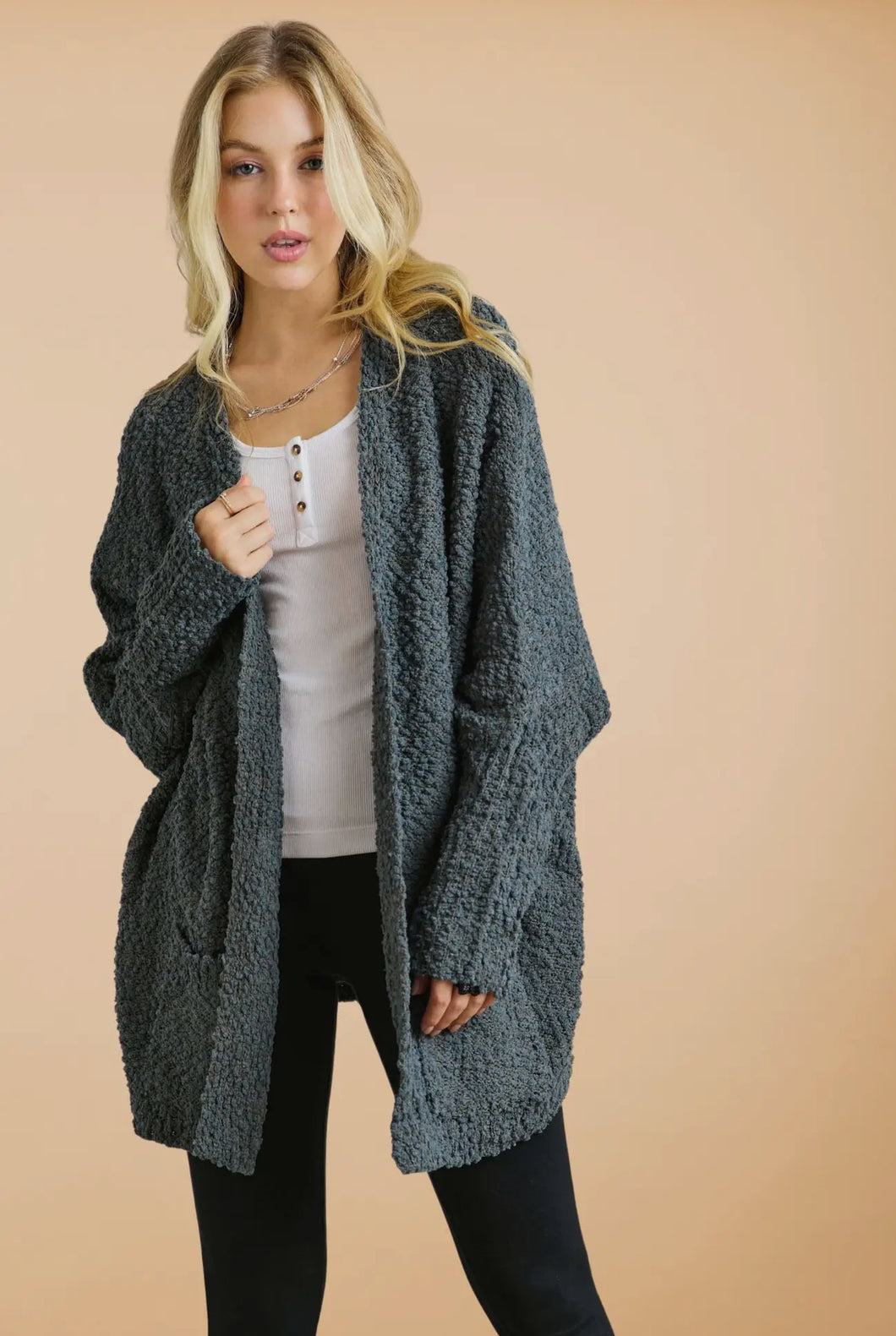 Tops - Gray Popcorn Cardigan