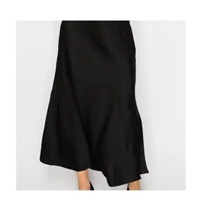 Skirts - Black, Long Satin Skirt