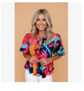 Tops - Abstract Print blouse with front ties