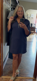Dresses - Navy Blue Dress w/ front zipper, 3/4 length Sleeves
