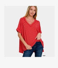 Tops - Red Ribbed Short Sleeve Top