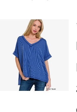 Tops - Royal Blue Ribbed Short Sleeve Top