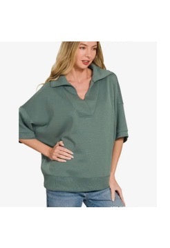 Tops - Scuba Collared Short Sleeve Pullover