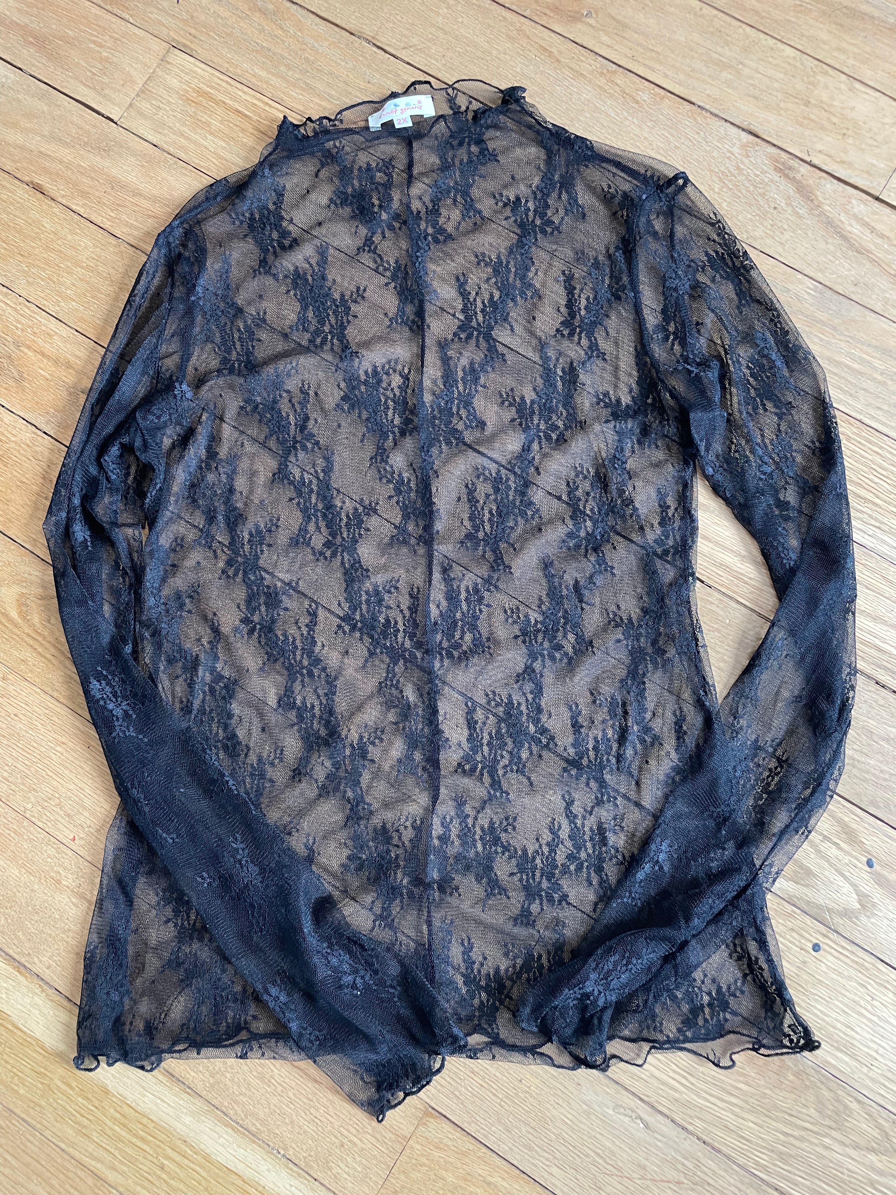 Tops - Plus Size Black Lace Chiffon Mesh Top