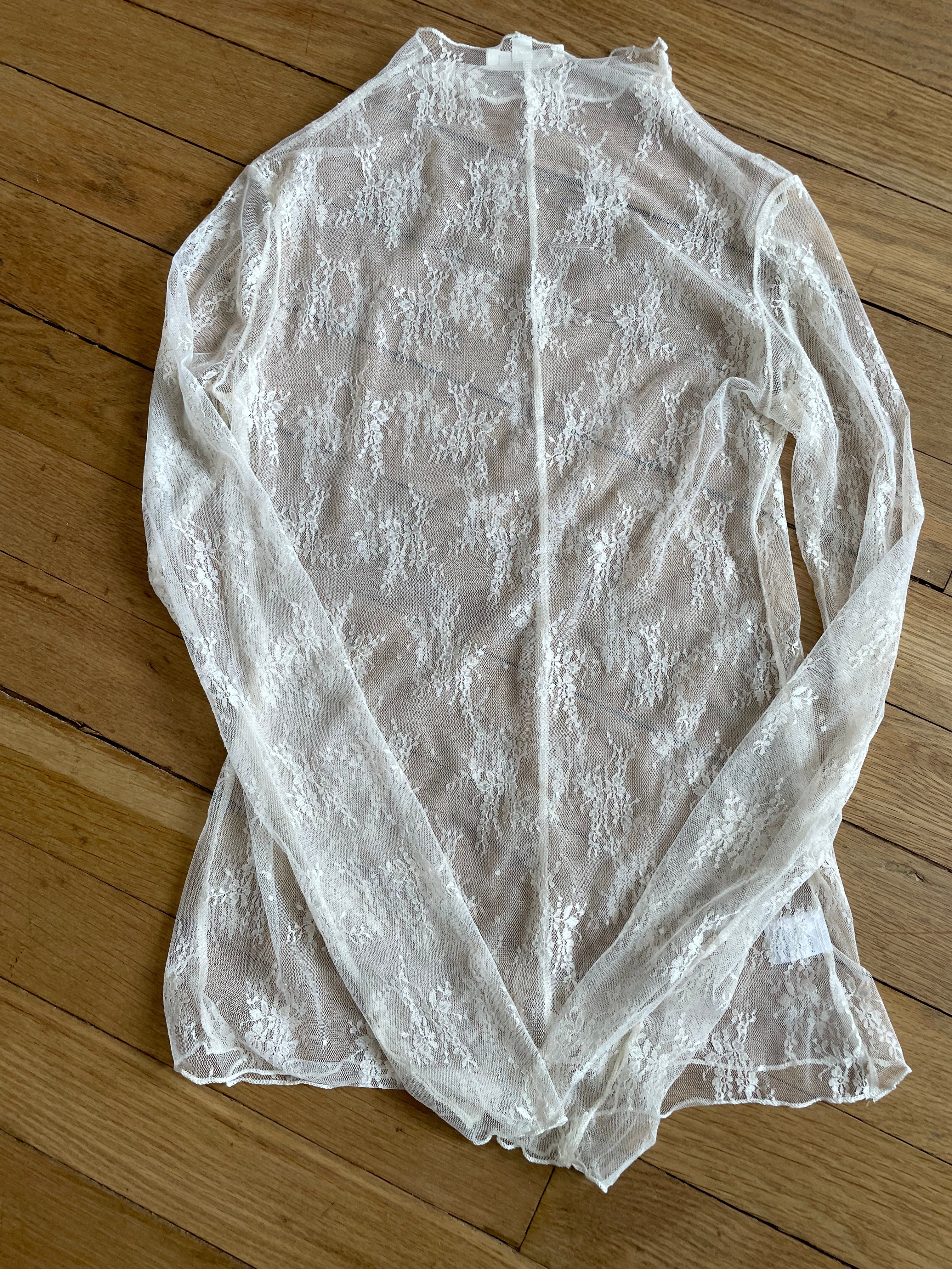 Tops - Plus Size Ivory Lace Chiffon Mesh Top