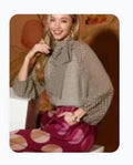 Tops - Polka Dot Long Sleeve Blouse W/Bow