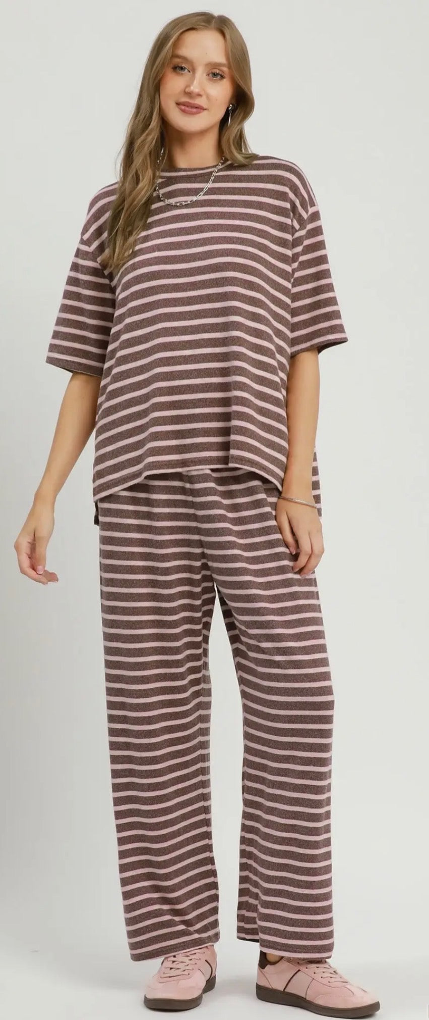 Sets - Mauve Striped Short Sleeve Top & Pants