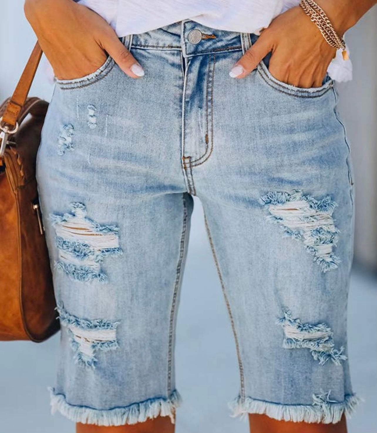 Bottoms- Mid Length Jean Shorts