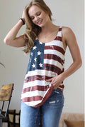 Tops-American Flag Print-Sleeveless Top