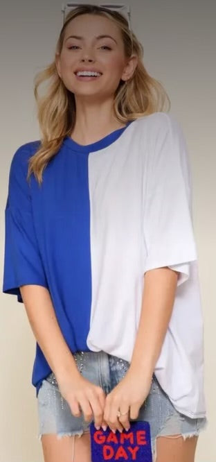 Tops- Color Block- Blue and White