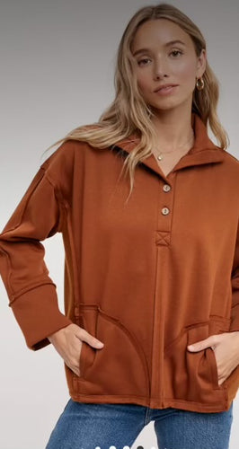 Tops- Rust Pullover w/ Collared Neckline