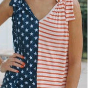 Tops-American Flag  Color Block Knotted Straps Tank